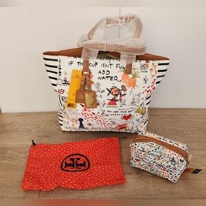Tory Burch De La Vega Limited Edition Multicolor Tote Bag with Cosmetic Pouch